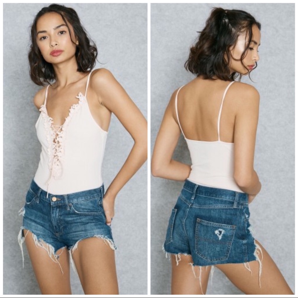 NWT TopShop Pink Floral Lace Up Bodysuit